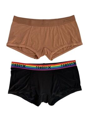 NWOT TomboyX Boy Shorts x2 sz M * Black & Neutral Soft Tencel Rainbow Underwear